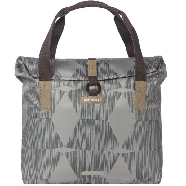 Basil Elegance fietsshopper, Green PET, waterkerende vouwsluiting, gepolsterde handschouderbanden, 20-26L, taupe