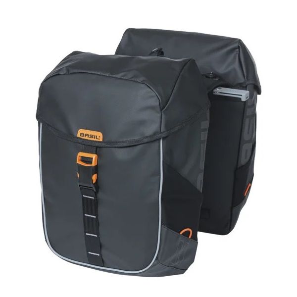 Basil dubbele fietstas miles dekzeil mik 34 liter 13 x 25 x 37 cm - zwart oranje