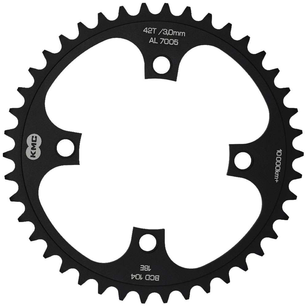 KMC tandwiel 38T, aluminium 1 2x1 .BCD 104mm. kettinglijn 3.0mm single speed