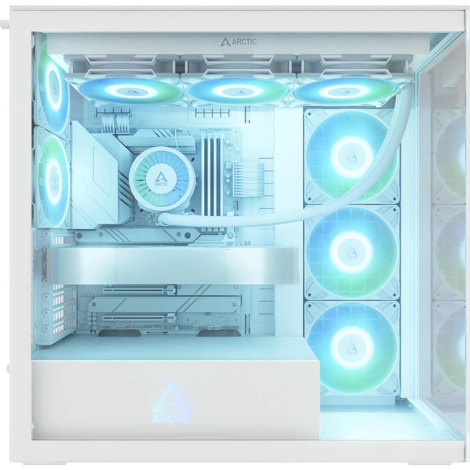 Arctic xtender vg midi tower behuizing (wit | 2x usb-a | 1x usb-c | rgb | tempered glass)