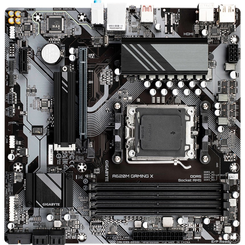 Gigabyte a620m gaming x (rev. 1.0) socket am5 moederbord (zwart grijs, raid, gb-lan, sound, µatx)