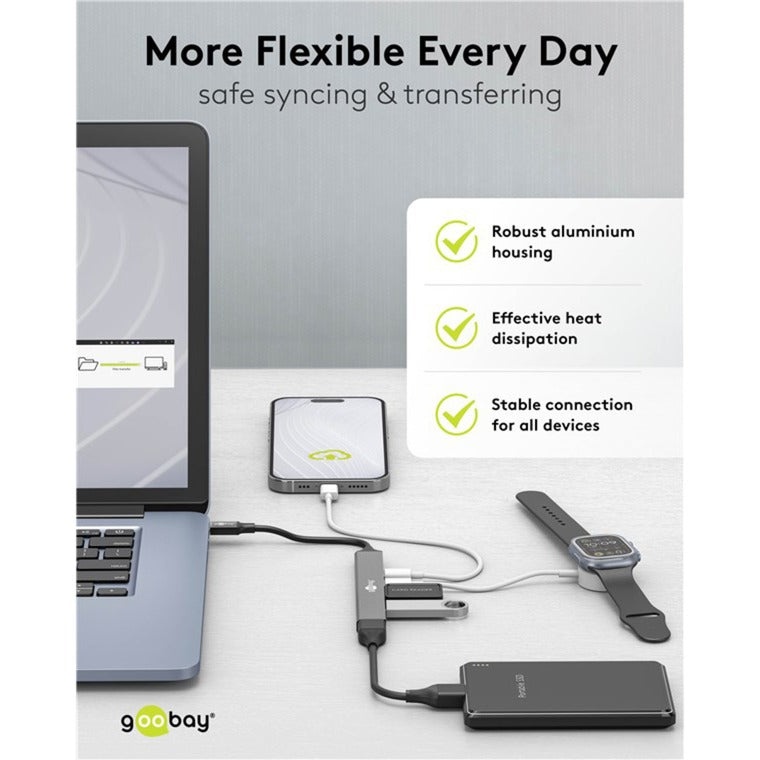 Goobay slanke usb-hub met 5 poorten, usb-c naar usb-c usb-a, 5 gbit s (lichtgrijs)