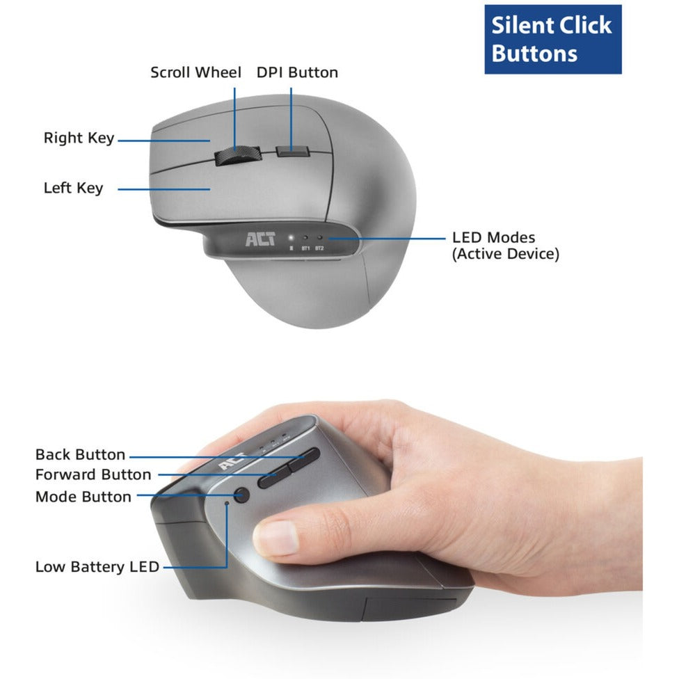 ACT Wireless Mouse AC5155 Bluetooth Black, Silver