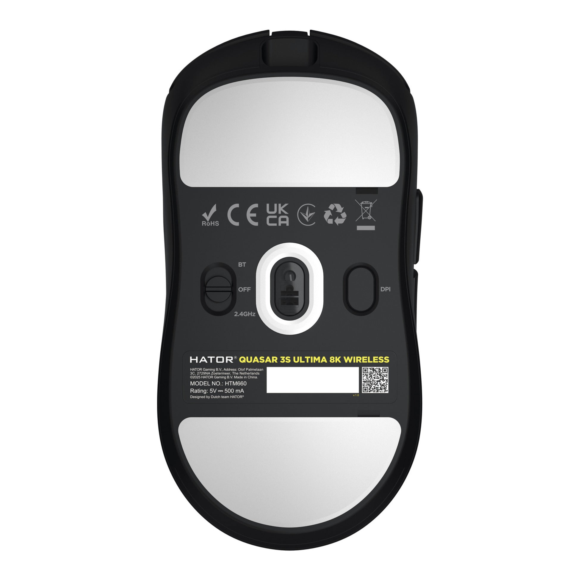 Hator quasar 3s ultima 8k wireless gaming muis (zwart, 30 000 dpi, 2.4 ghz bluetooth usb)