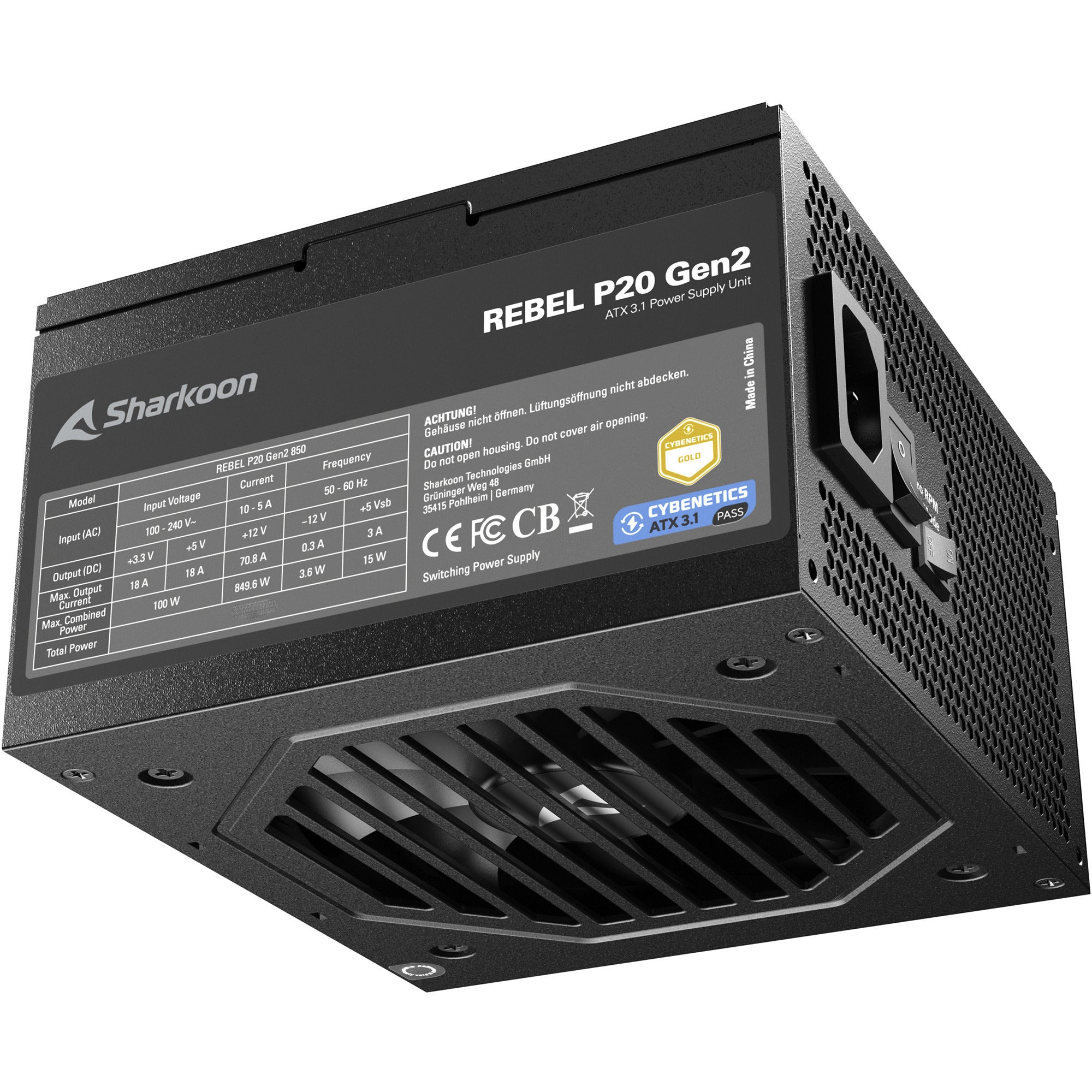 Sharkoon rebel p20 gen2 modulaire 1000 watt voeding (zwart, 1x 12v-2x6, 3x pcie)