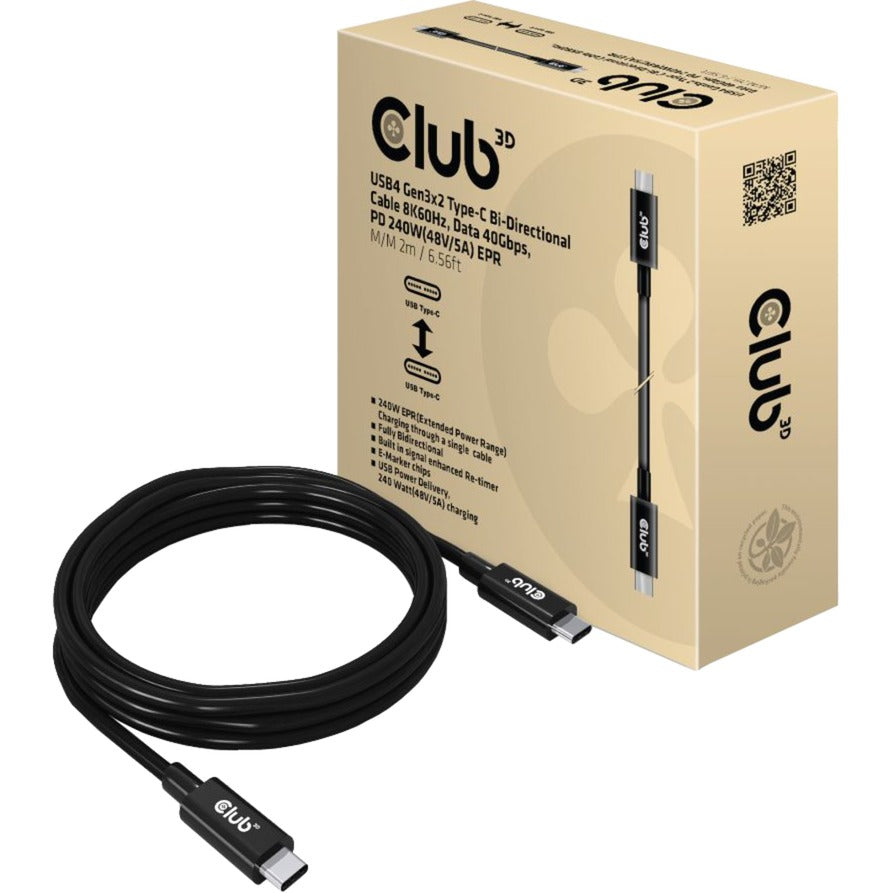 Club 3D Club 3D USB4 Gen3x2 Type-C Bi-Directionele kabel, 2 meter