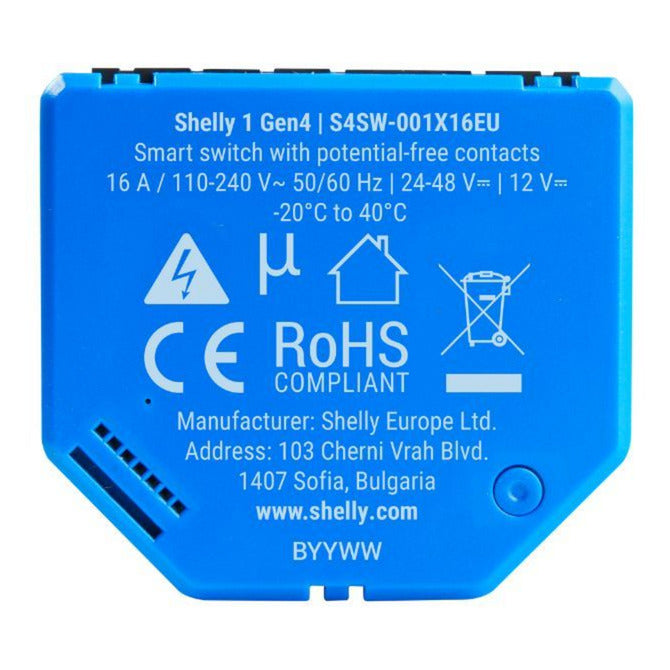 Shelly 1 gen4 relais (blauw, bluetooth, wi-fi)