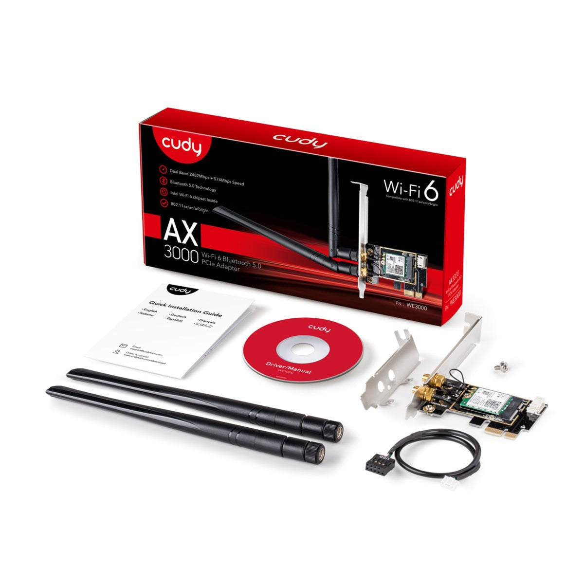 Cudy ax3000 wi-fi 6 bluetooth pci-e wlan adapter (zwart)