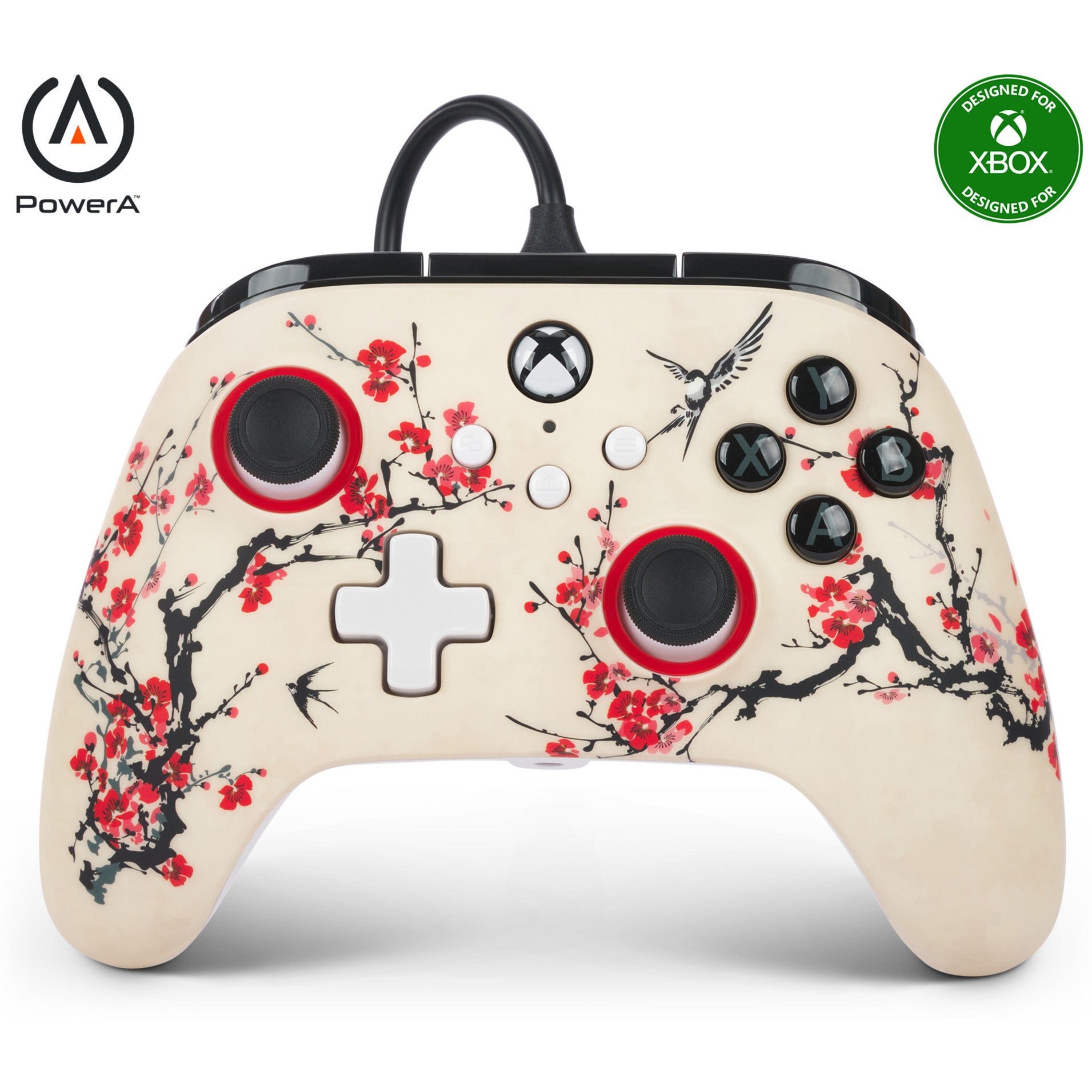 Powera advantage controller met kabel voor de xbox series x|s - warrior's nirvana (magnoliawit, xbox series x|s, xbox one, pc)