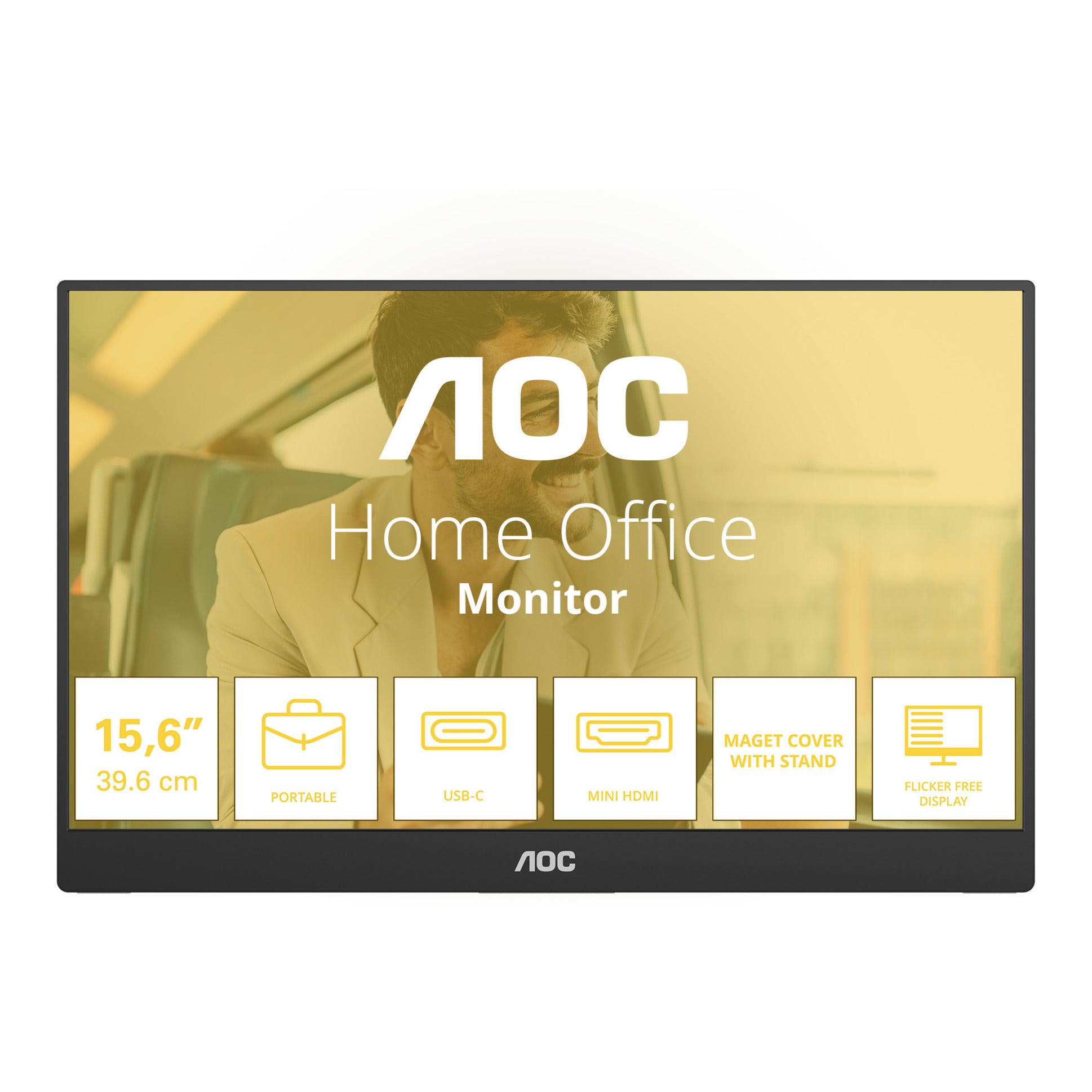 Aoc 16t20e2 15.6 monitor (zwart, 1x mini hdmi, 1x usb-c, audio)