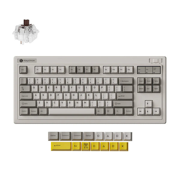 Keychron r3-m3 qmk wireless mechanical keyboard (grijs, us lay-out (qwerty), super brown, 80% (tkl), rgb, cherry pbt, hot swap, 2.4 ghz bluetooth 5.3 usb-c)