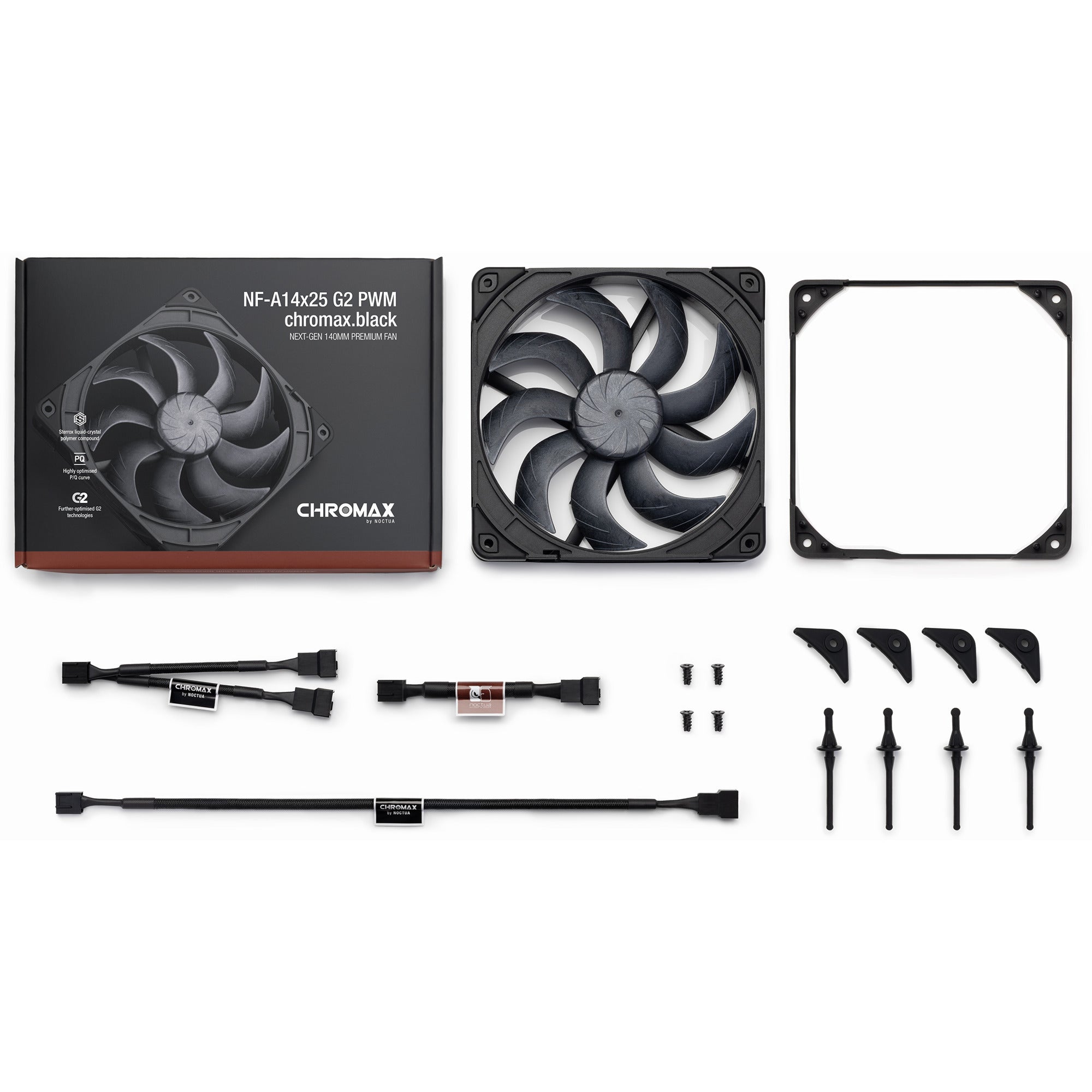 Noctua nf-a14x25 g2 pwm chromax.black case fan (zwart, 140 x 140 x 25 mm)