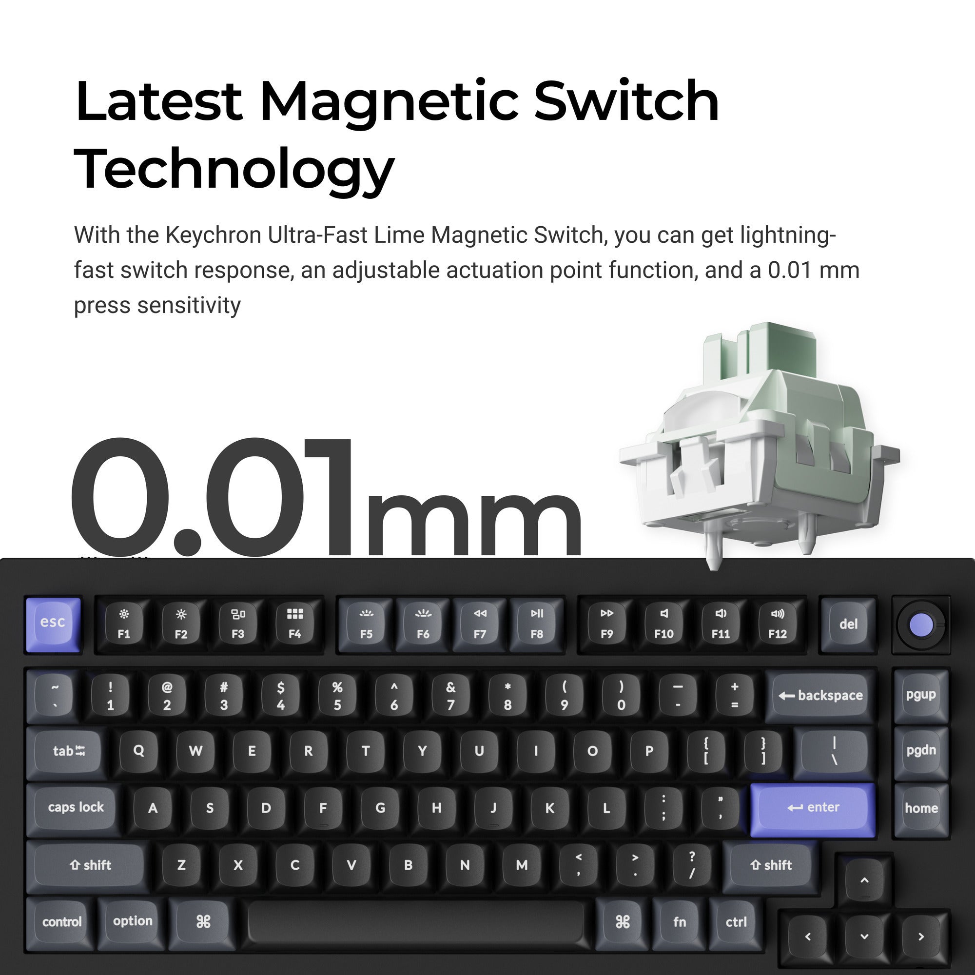 Keychron q1 he 8k magnetic switch keyboard (wit, us lay-out (qwerty), ultra-fast lime, 75%, rgb, hot swap, 8k)