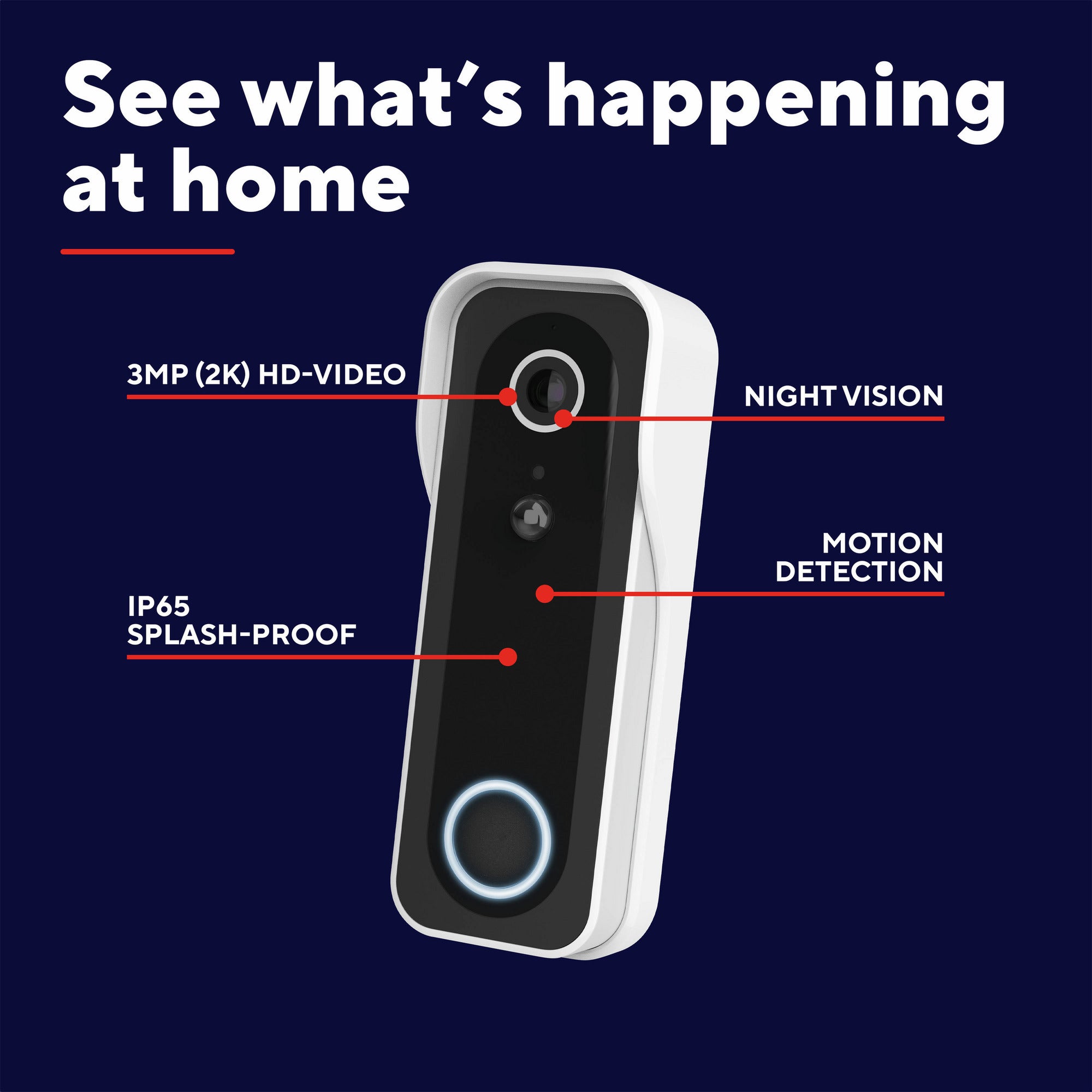 Trust draadloze video deurbel - doorcam-3000 - accu oplaadbaar met usb-c - 2k 3mp - geen abonnementskosten - inclusief chime - deurbel met camera - wit