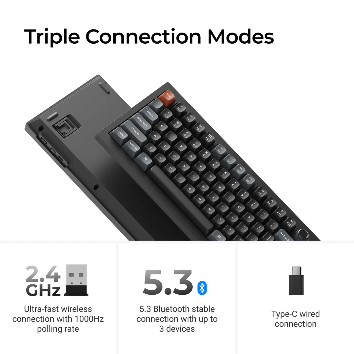 Keychron v6 ultra 8k wireless custom mechanical keyboard (zwart, us lay-out (qwerty), silk pom red, 100%, rgb, hot swap, 2.4 ghz | bluetooth 5.3 | usb-c)
