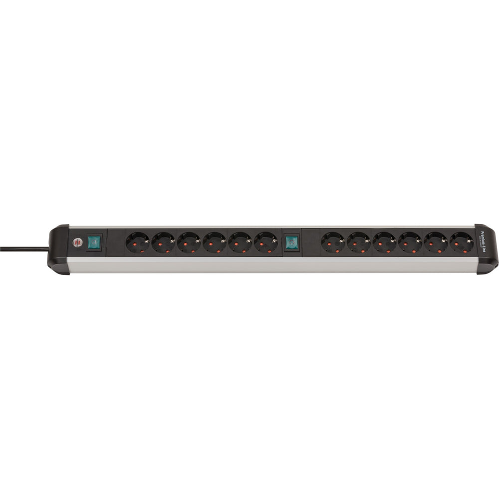 Brennenstuhl premium-alu-line stekkerdoos 12-voudig 3 m h05vv-f 3g1,5 2x 6-voudig schakelbare contactdozen
