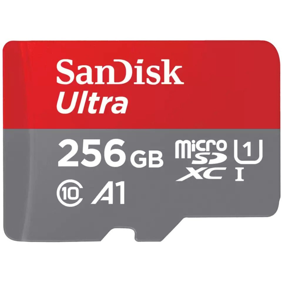 Sandisk ultra 256 gb microsdxc geheugenkaart (grijs rood, uhs-i u1, class 10, a1)