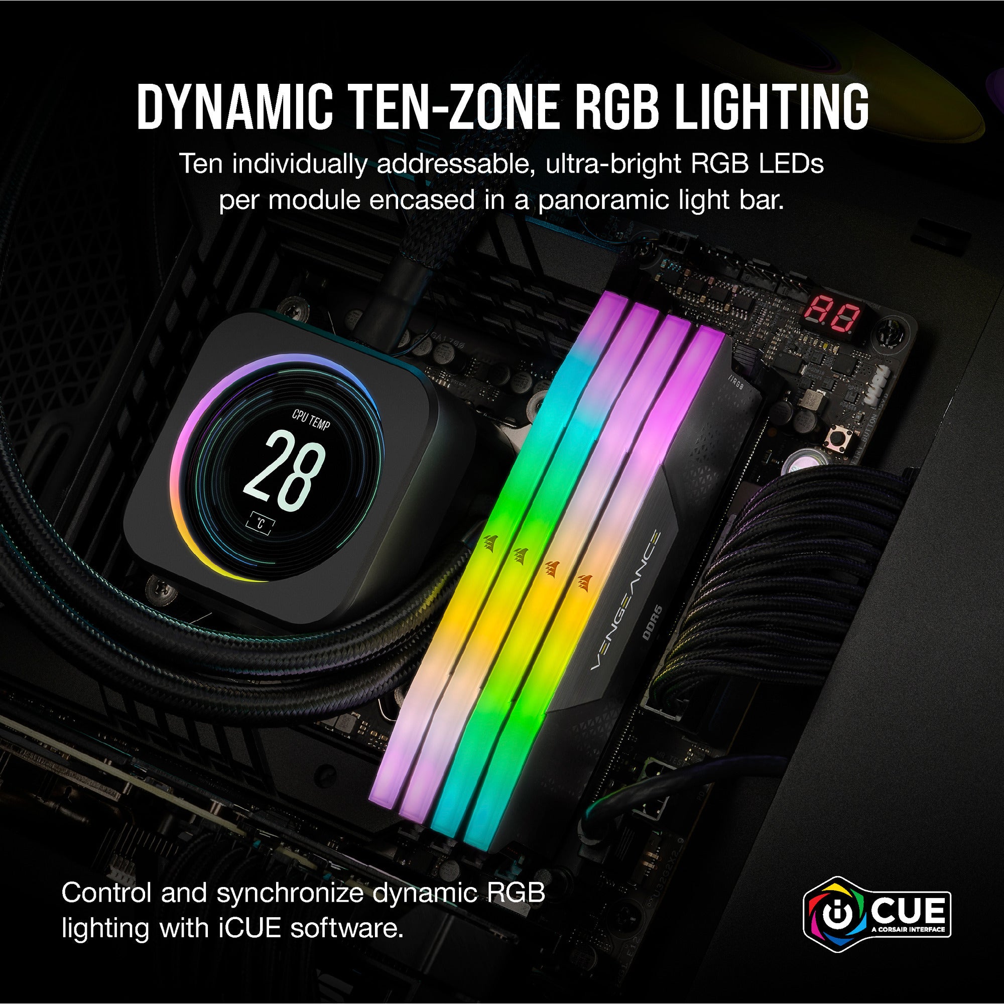 Corsair vengeance rgb 32 gb ddr5-6000 (2x 16 gb) werkgeheugen (zwart, cmh32gx5m2d6000z38, xmp, expo)