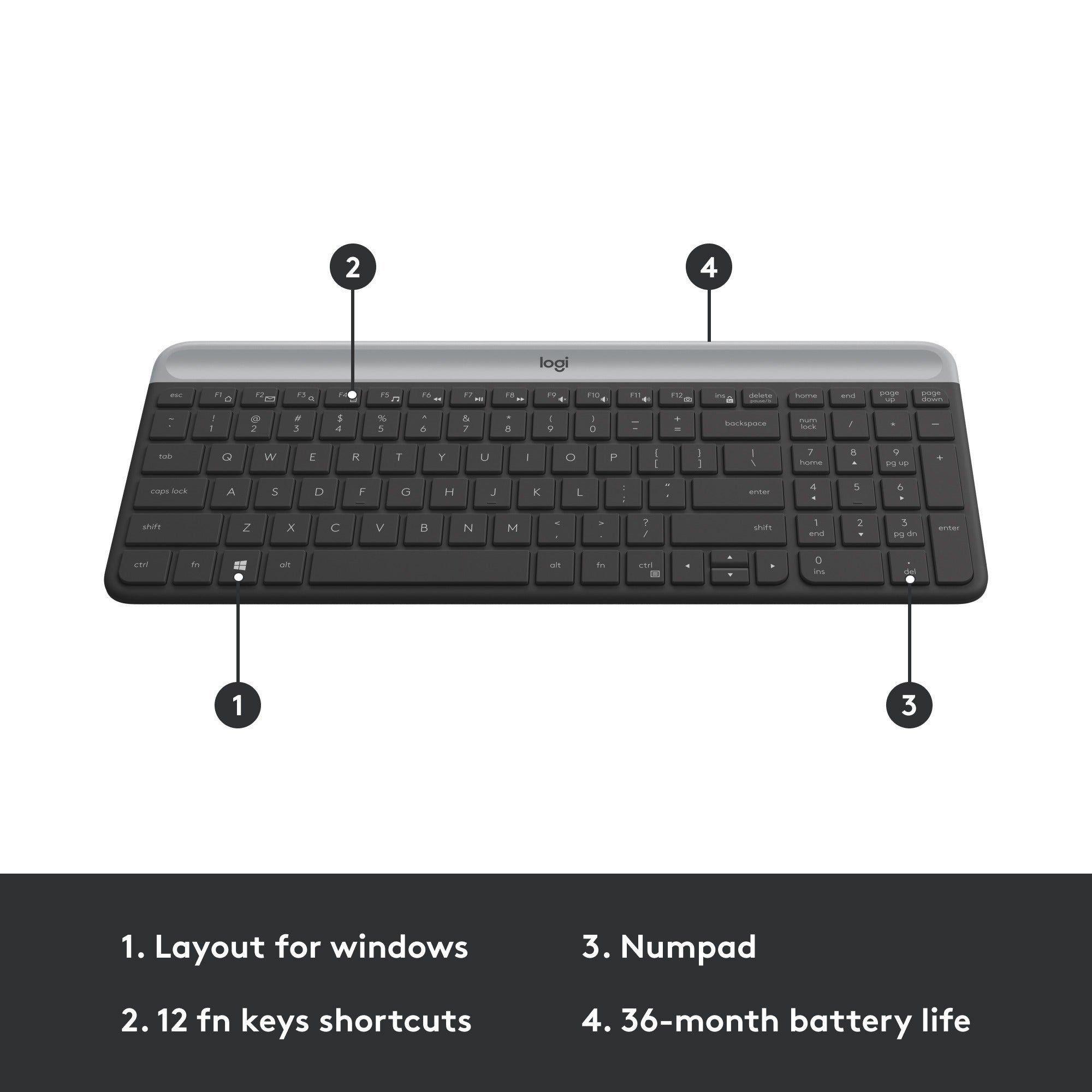 Logitech mk470 slim draadloze desktopset (zwart, us-international lay-out (qwerty), scissor switches, 100%, 1000 dpi)