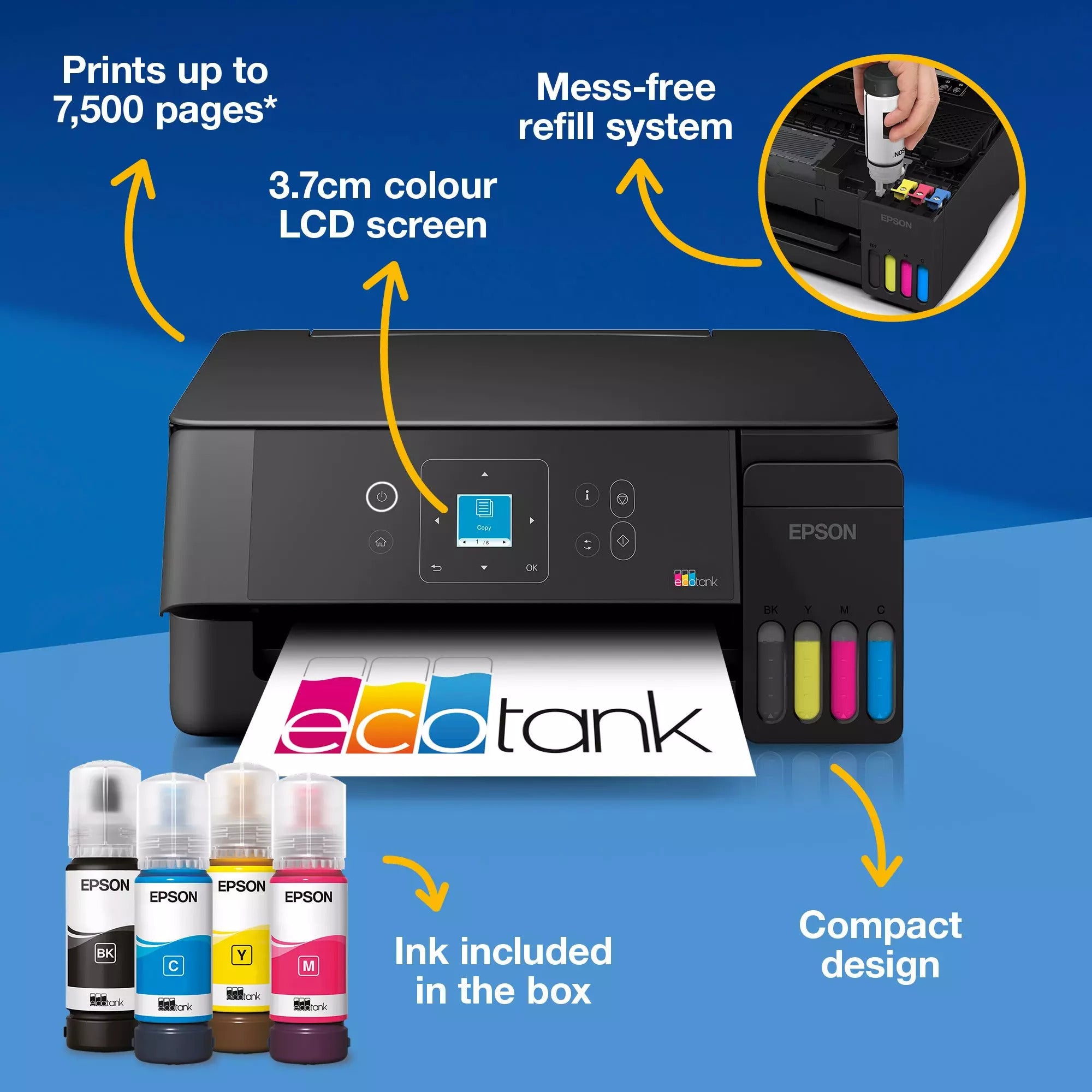 Epson ecotank et-2922 all-in-one inkjetprinter (zwart, scannen, kopiëren, wi-fi, inclusief tot 3 jaar inkt, c11cl63416)