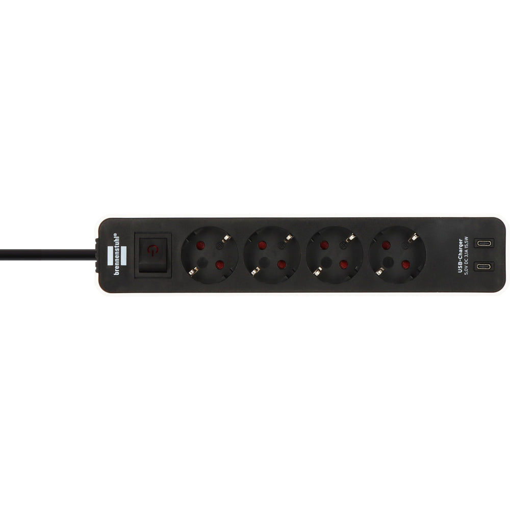 Brennenstuhl ecolor 4-voudige stekkerdoos met 2 usb-laadpoorten (meervoudige stekkerdoos usb c met schakelaar en 1,5m kabel)