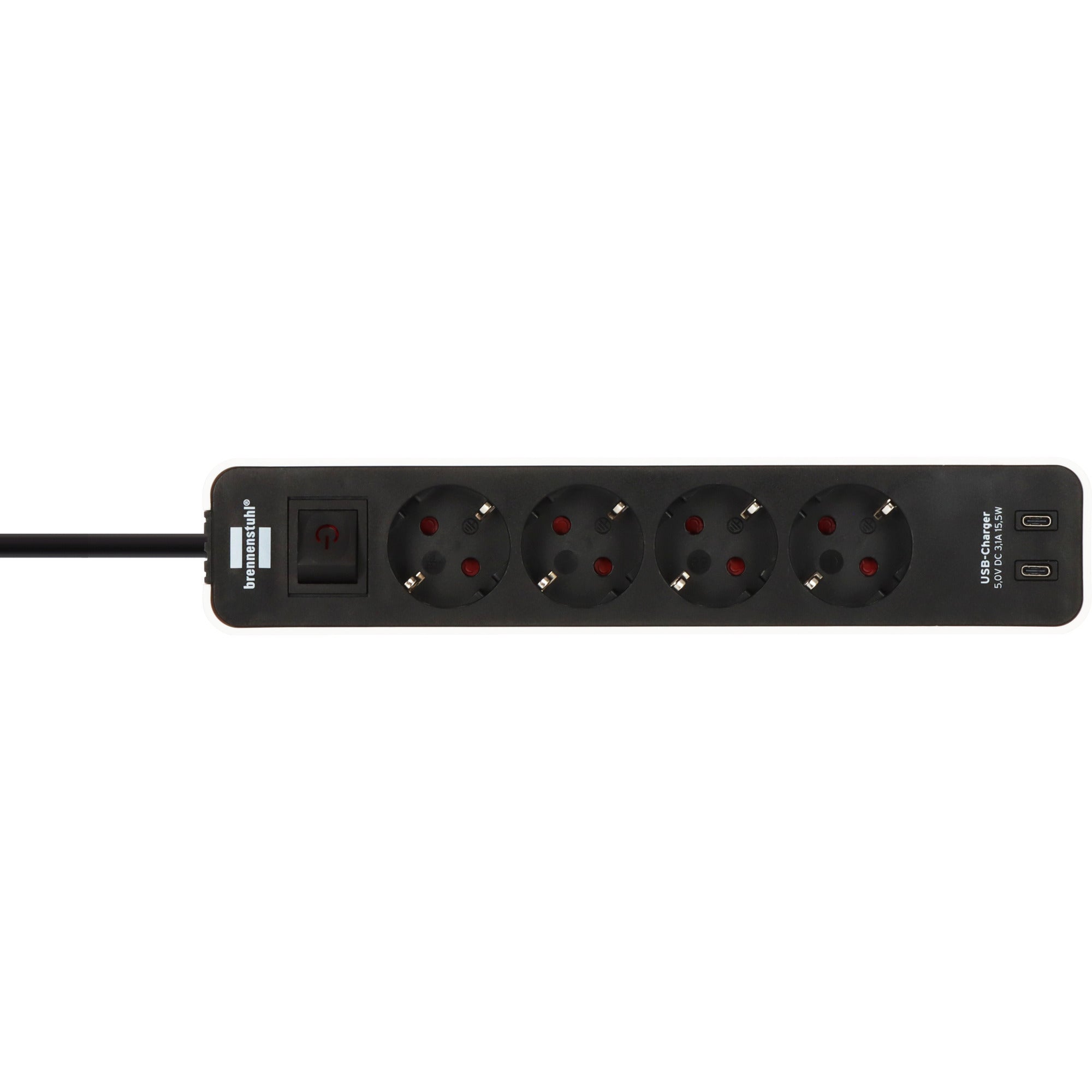Brennenstuhl ecolor 4-voudige stekkerdoos met 2 usb-laadpoorten (meervoudige stekkerdoos usb c met schakelaar en 1,5m kabel)