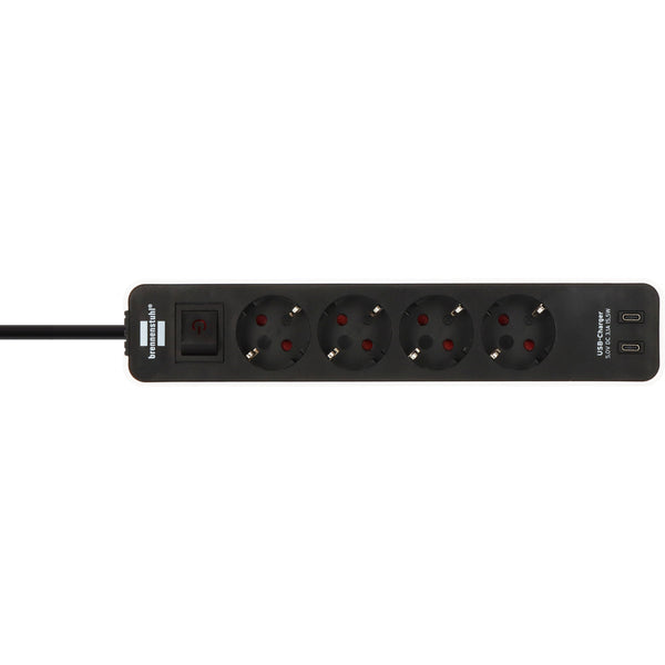 Brennenstuhl ecolor 4-voudige stekkerdoos met 2 usb-laadpoorten (meervoudige stekkerdoos usb c met schakelaar en 1,5m kabel)