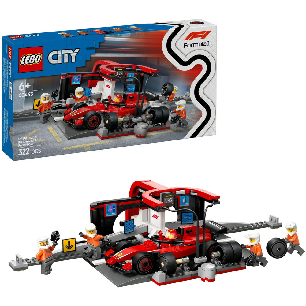 Lego city f1 pitstop en pitcrew met ferrari auto - 60443