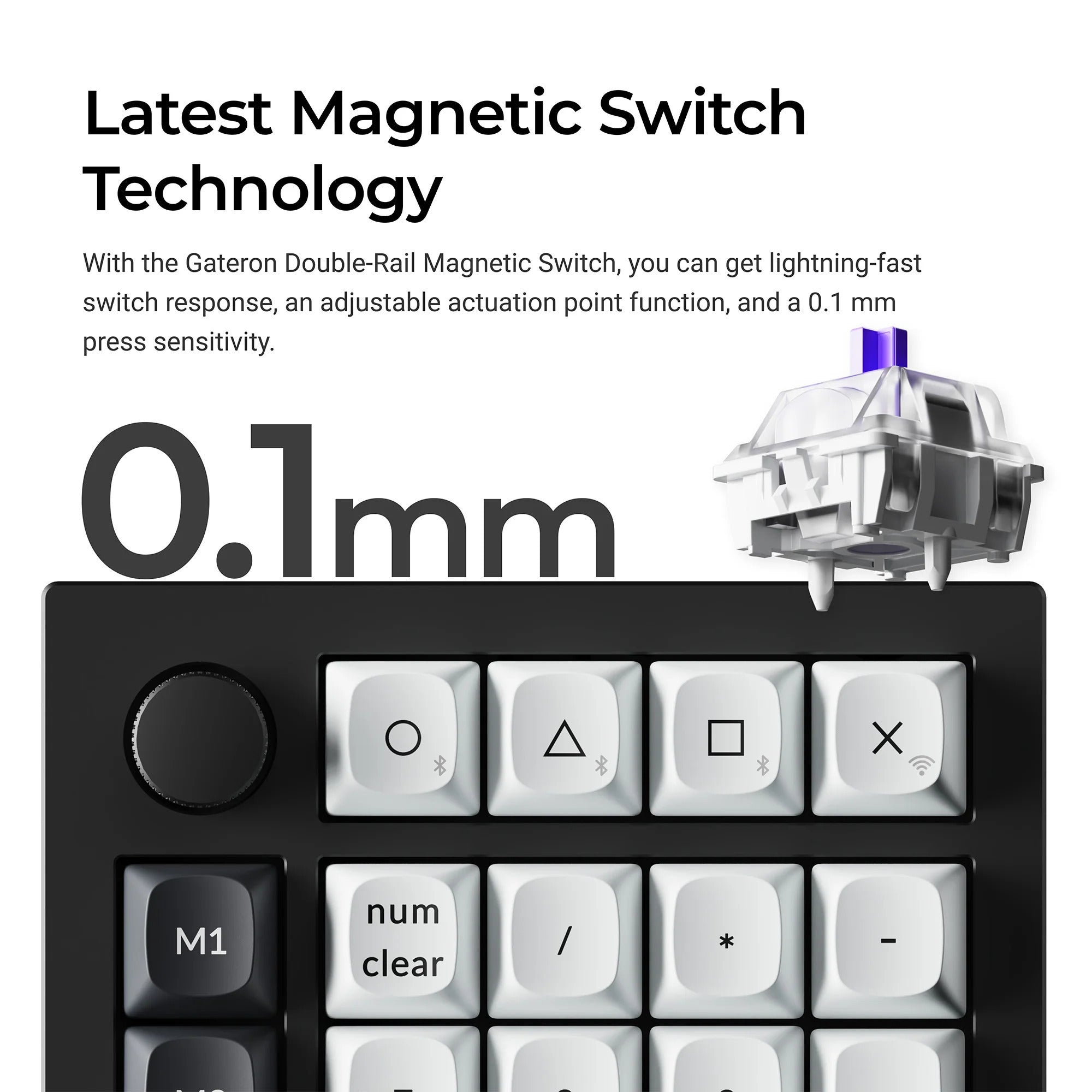 Keychron q0 he qmk wireless custom number pad rgb mechanisch numpad (zwart, us lay-out (qwerty), gateron double-rail magnetic nebula, hot-swap, rgb, double-shot pbt keycaps)