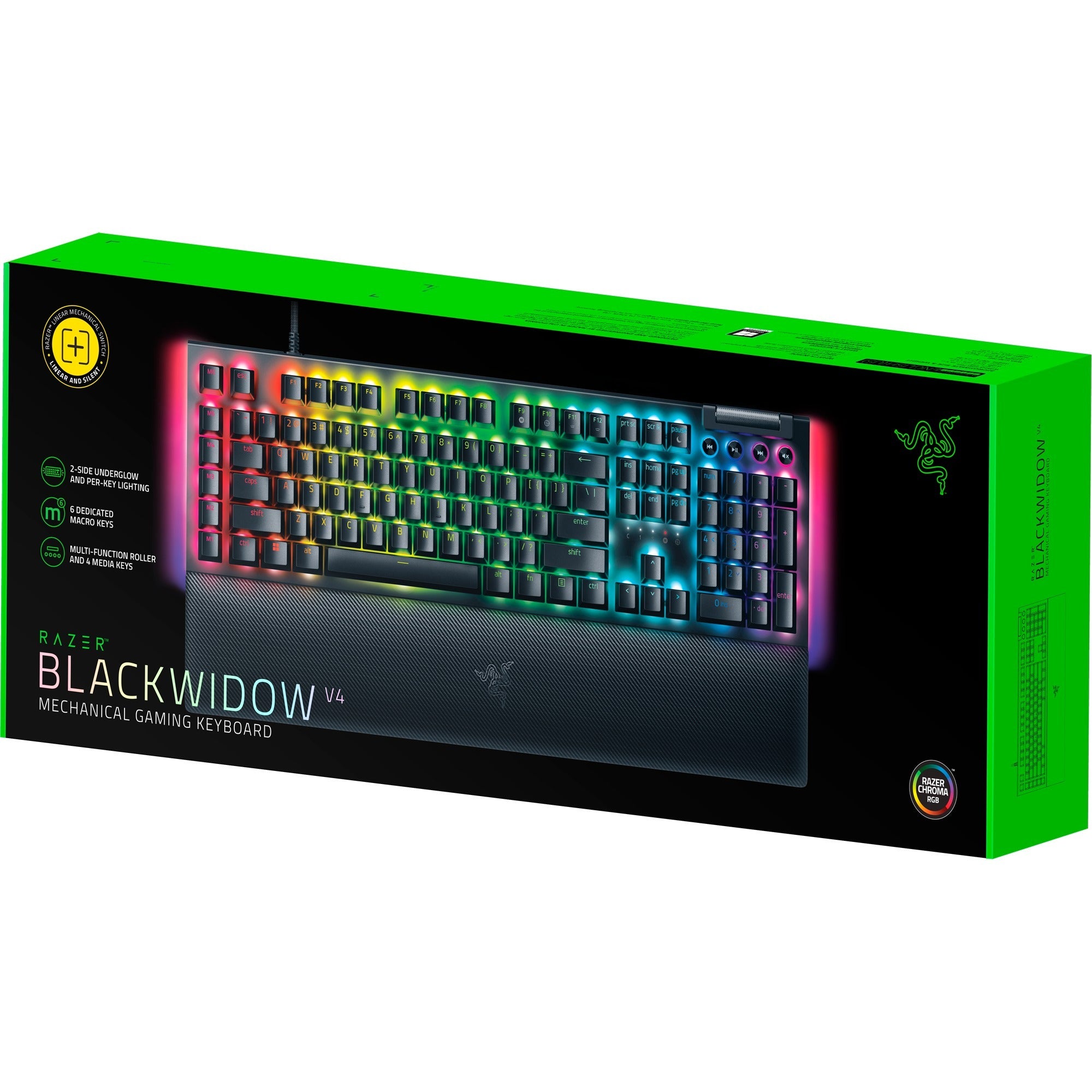 Razer blackwidow v4, gaming toetsenbord (zwart, us lay-out, yellow, rgb leds, doubleshot abs)