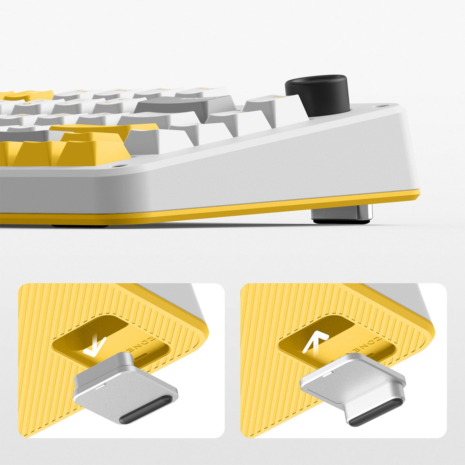 Ty iqunix zx75 gravi wave wireless mechanical keyboard, gaming toetsenbord (grijs geel, us lay-out, gateron red, rgb leds, 75%, hot-swappable, double-shot pbt, 2.4ghz | bluetooth 5.1 | usb-c)