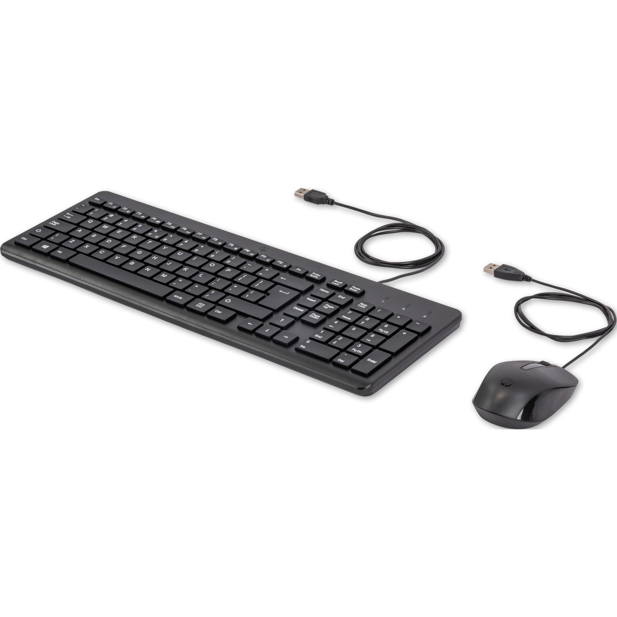 Hp 150 muis en toetsenbord met kabel desktopset (zwart, eu lay-out (qwerty), membraan, 100%, 1600 dpi)