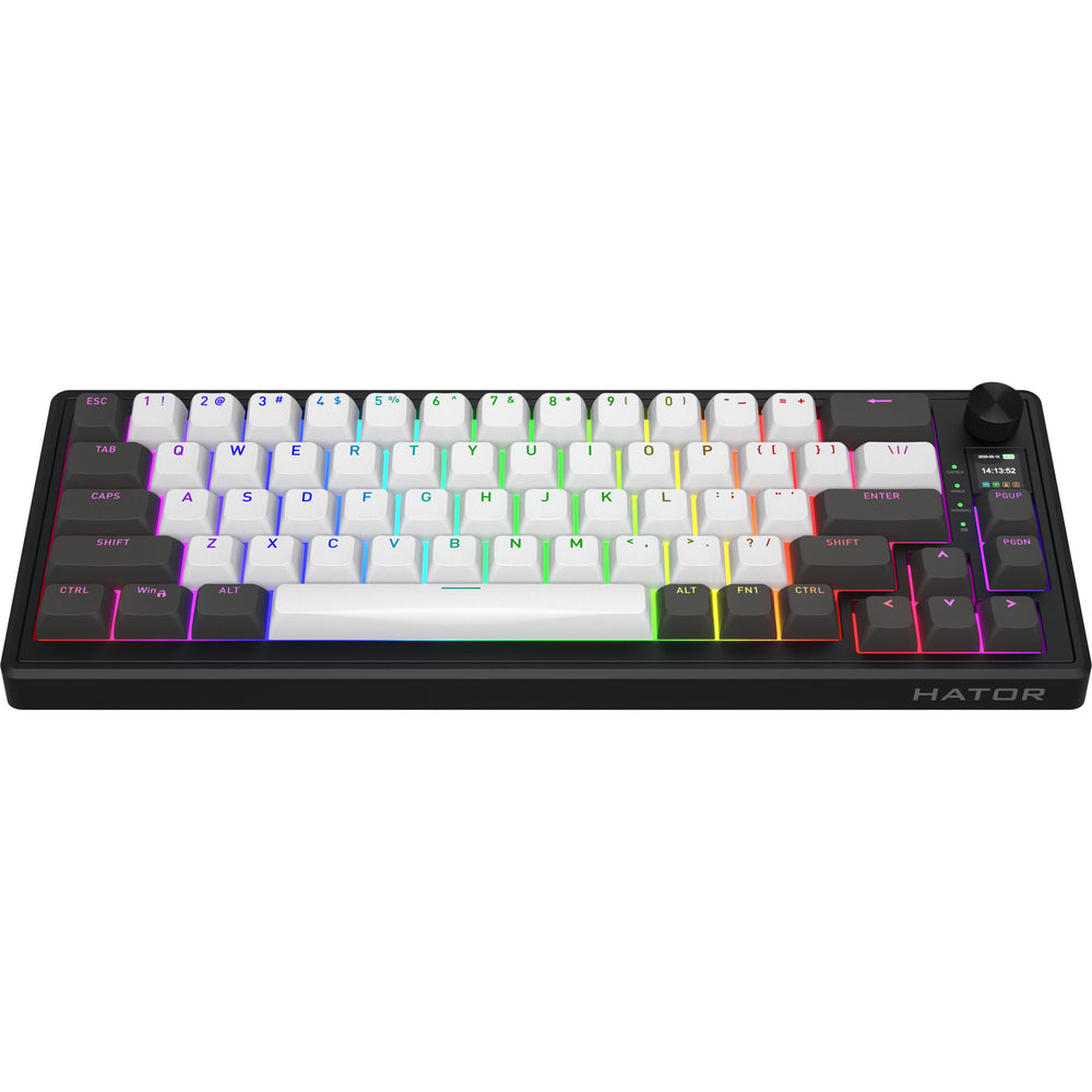 Hator skyfall pro wireless rgb mechanisch gaming toetsenbord (zwart, us lay-out (qwerty), hator aurum vanilla silent, 65%, rgb, double-shot pbt, hot-swap, 2.4ghz | bluetooth | usb-c)
