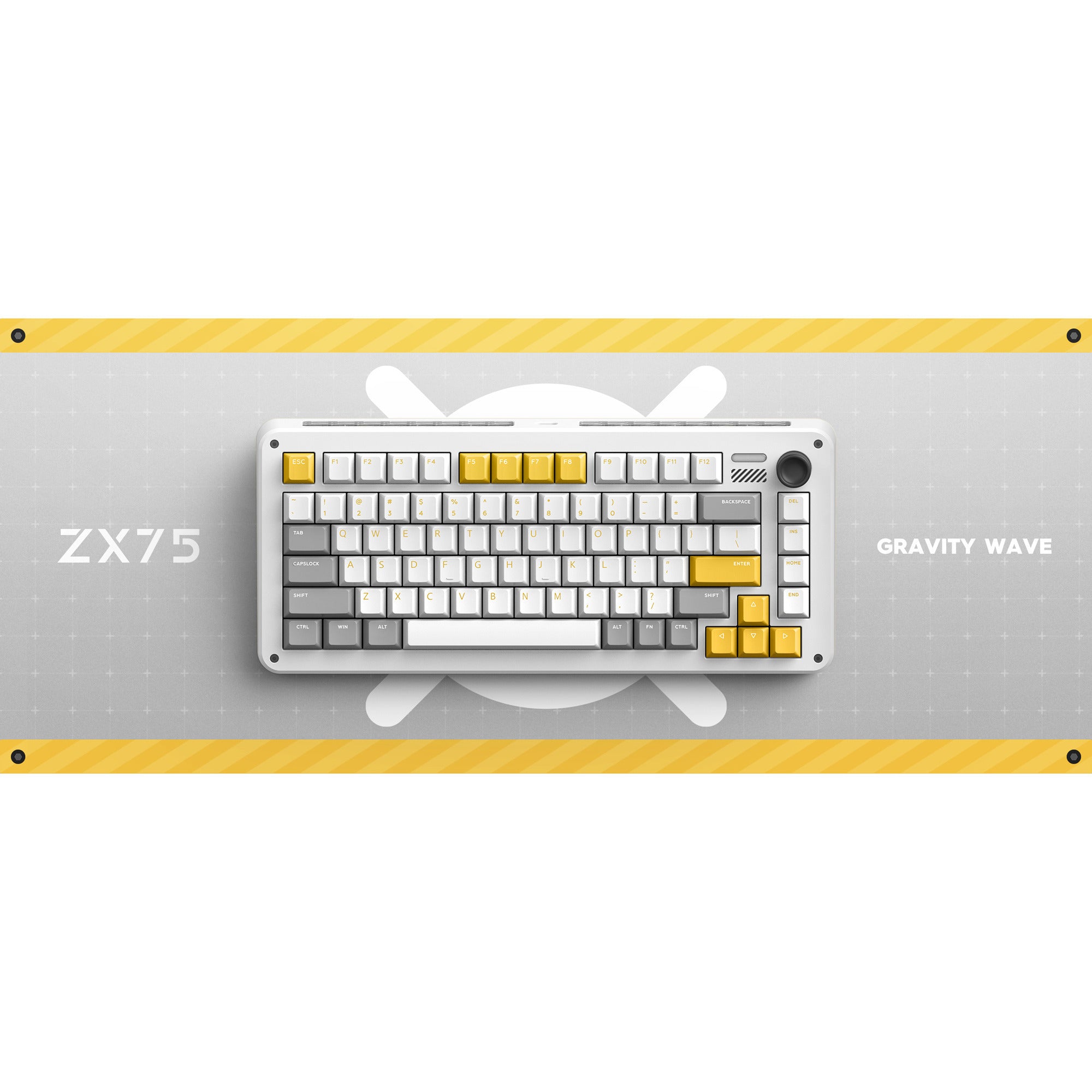 Ty iqunix zx75 gravi wave wireless mechanical keyboard, gaming toetsenbord (grijs geel, us lay-out, gateron red, rgb leds, 75%, hot-swappable, double-shot pbt, 2.4ghz | bluetooth 5.1 | usb-c)