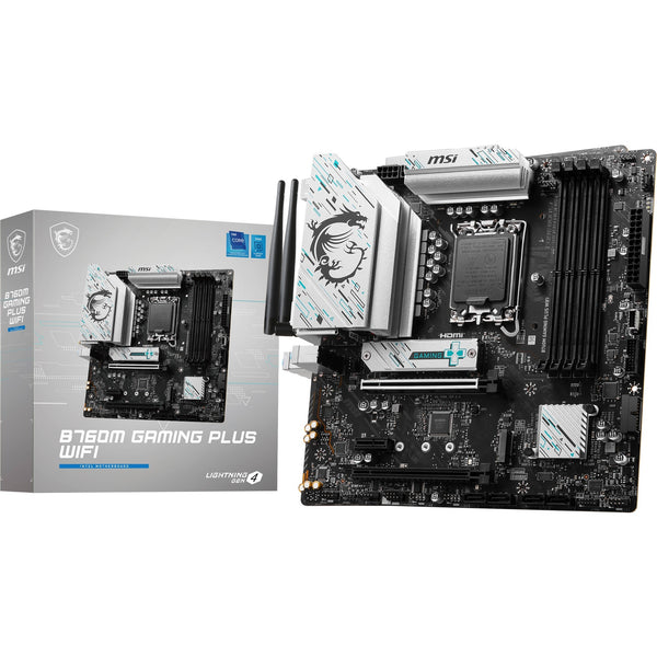 Msi B760M Gaming Plus WiFi Socket 1700 Motherboard (black silver, RAID, 2.5 Gb LAN, Wi-Fi 6E, BT, Sound, mATX)