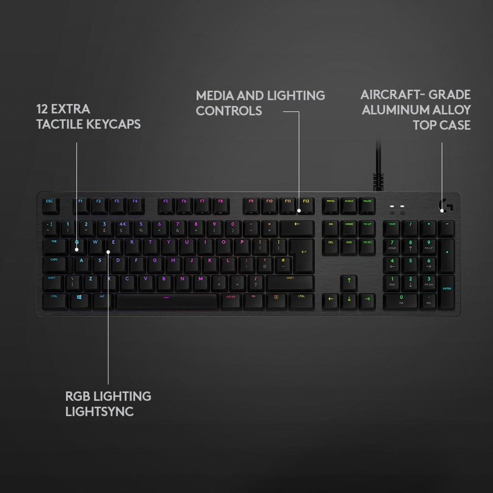 Logitech g512 carbon lightsync rgb mechanical gaming keyboard (zwart, us-international lay-out (qwerty), gx brown, 100%, rgb leds)