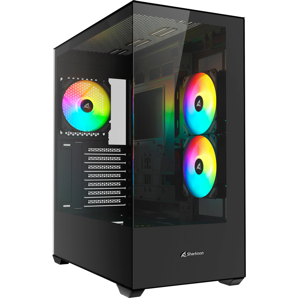 Sharkoon sk6 argb midi tower behuizing (zwart | 2x usb-a | rgb | tempered glass)