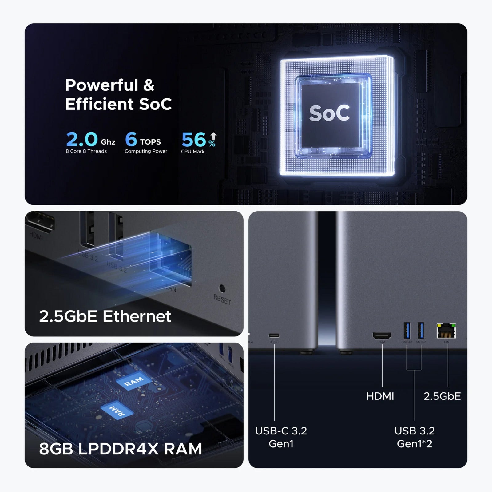 Ugreen nasync dh4300 plus (grijs, 1x 2,5gbe, hdmi, usb-c)