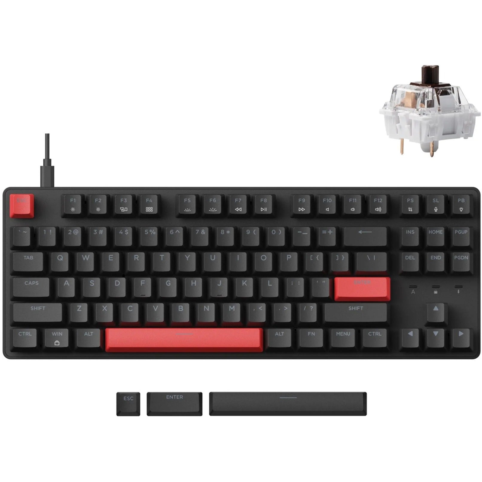 Lemokey x1-a3 mechanisch toetsenbord (zwart, us lay-out (qwerty), keychron mechanical brown, 80% (tkl) , rode leds, double-shot abs)