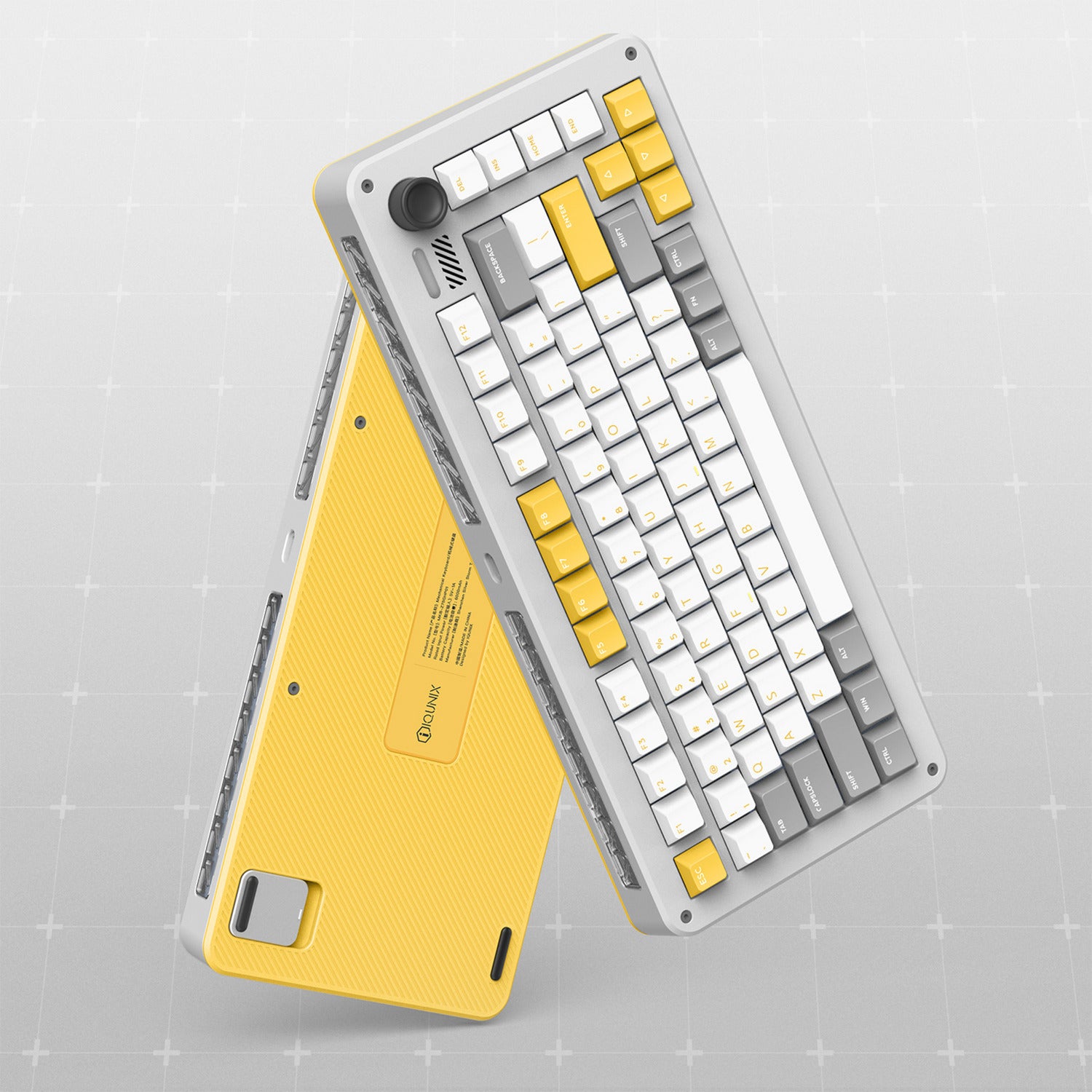 Ty iqunix zx75 gravi wave wireless mechanical keyboard, gaming toetsenbord (grijs geel, us lay-out, gateron red, rgb leds, 75%, hot-swappable, double-shot pbt, 2.4ghz | bluetooth 5.1 | usb-c)