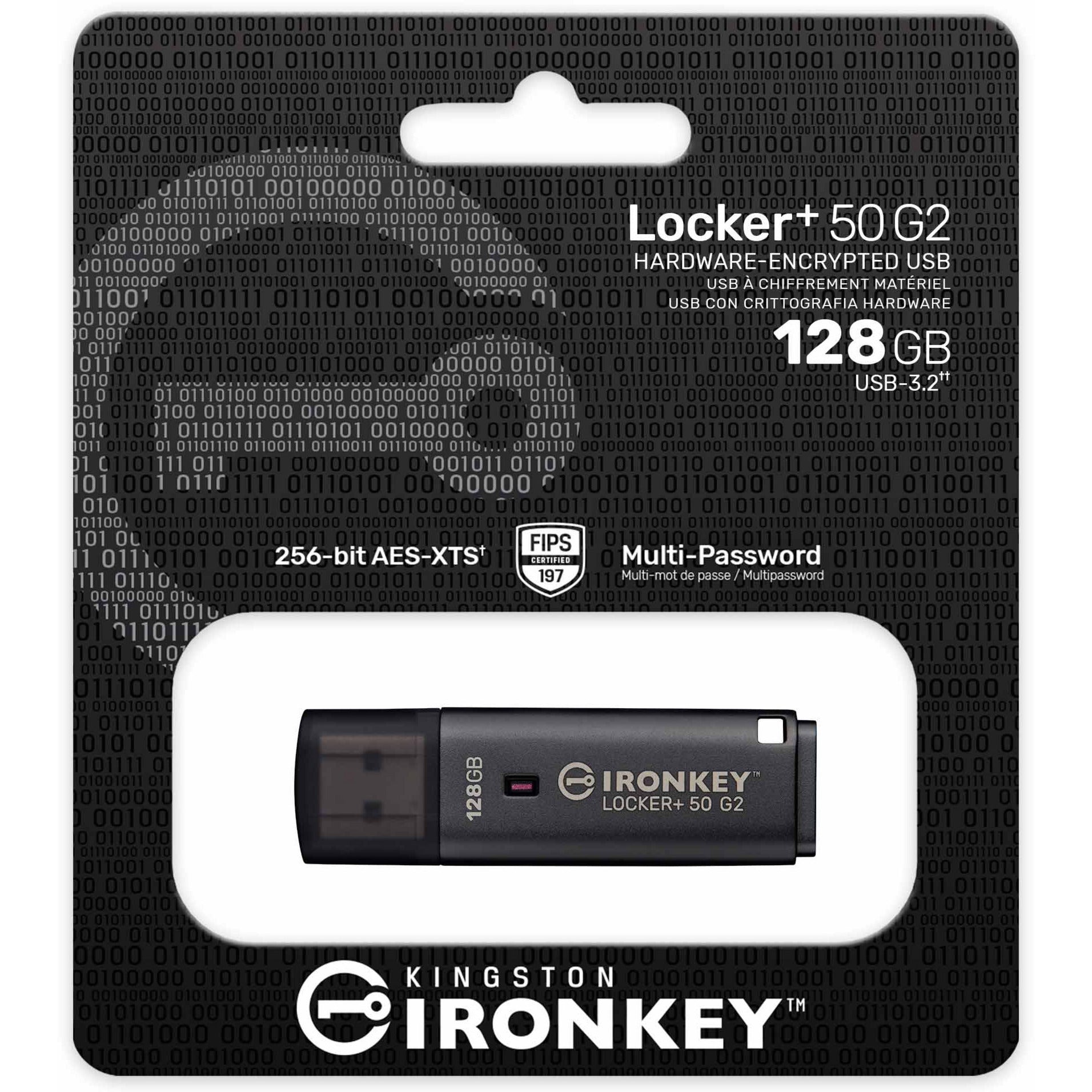 Kingston ironkey locker+ 50 g2 usb flash drive 128 gb usb-stick (antraciet, usb-a 3.2 gen 1)