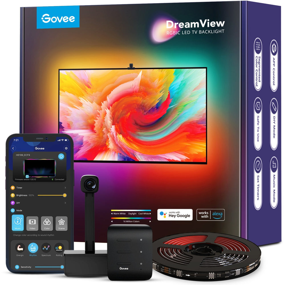 Govee h6199 dreamview t1 tv achtergrondverlichting sfeerverlichting (5 meter, rgbic, wifi, bluetooth, voor 75 - 85 inch tv's)