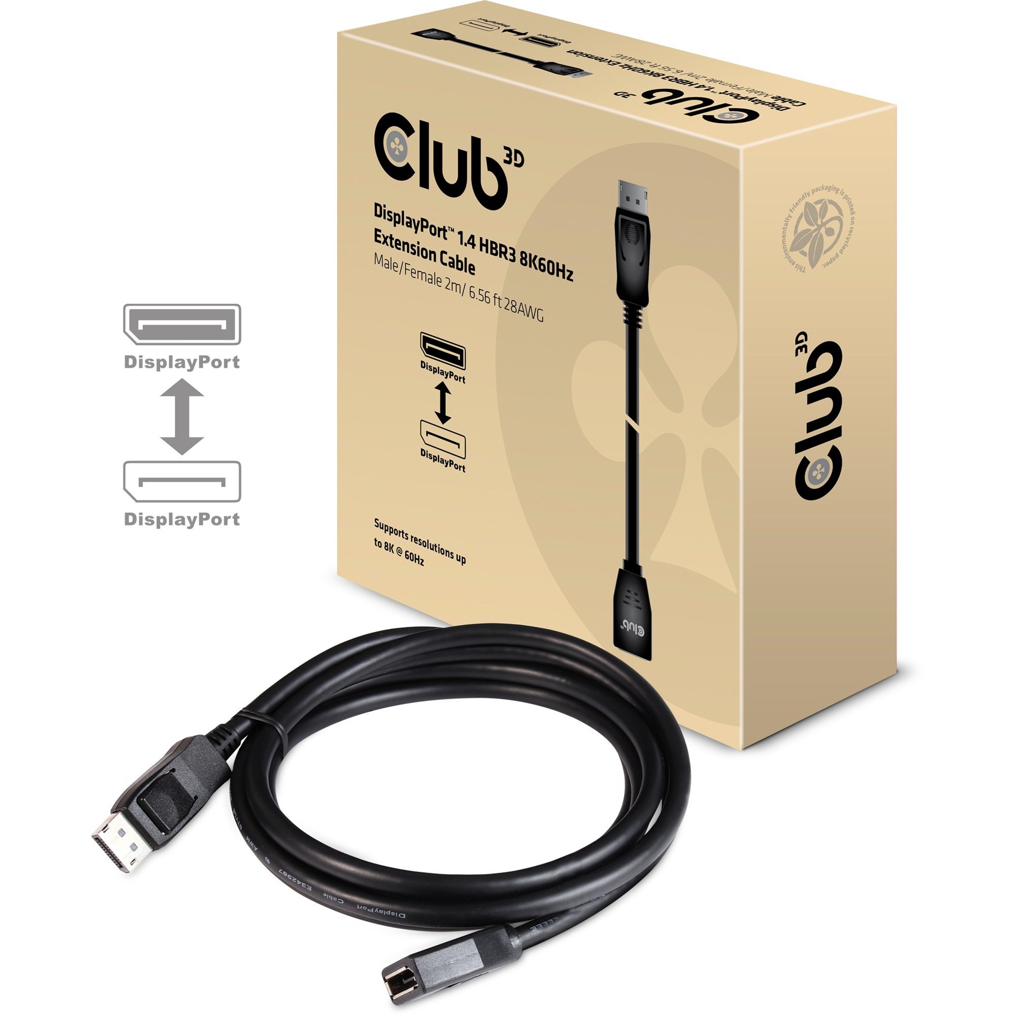 Club 3D DisplayPort 1.4 HBR3 Extension Cable (black, 2 meter)