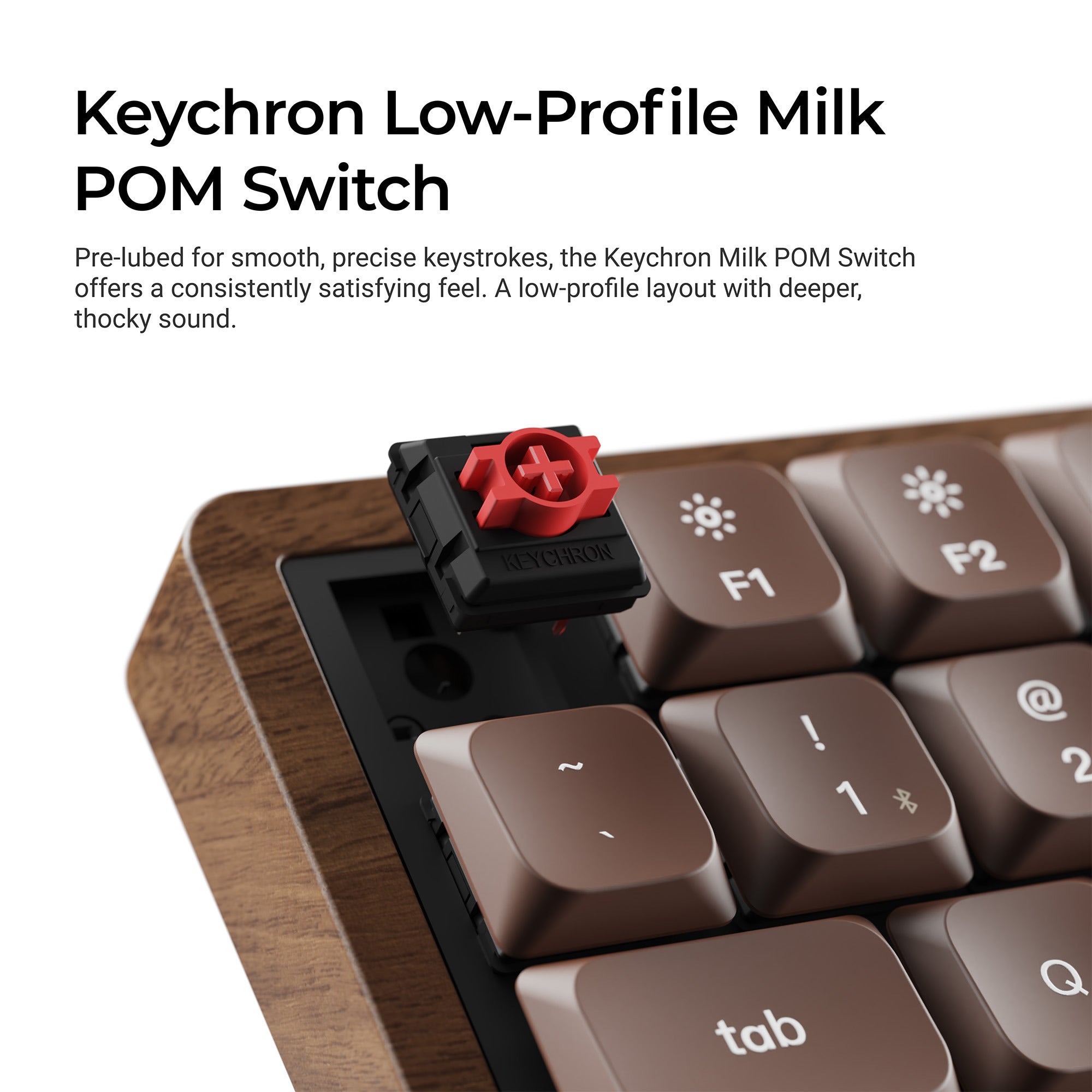 Keychron k3 max-h3w all-wood special edition rgb mechanisch toetsenbord (houtkleur, us lay-out (qwerty), milk pom brown, 75%, rgb leds, double-shot pbt, hot swap, 2.4ghz | bluetooth 5.1 | usb-c)