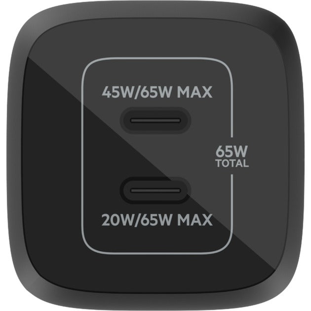 Belkin boostcharge pro 2-poorts usb-c gan-wandlader met pps (65 w) (zwart)