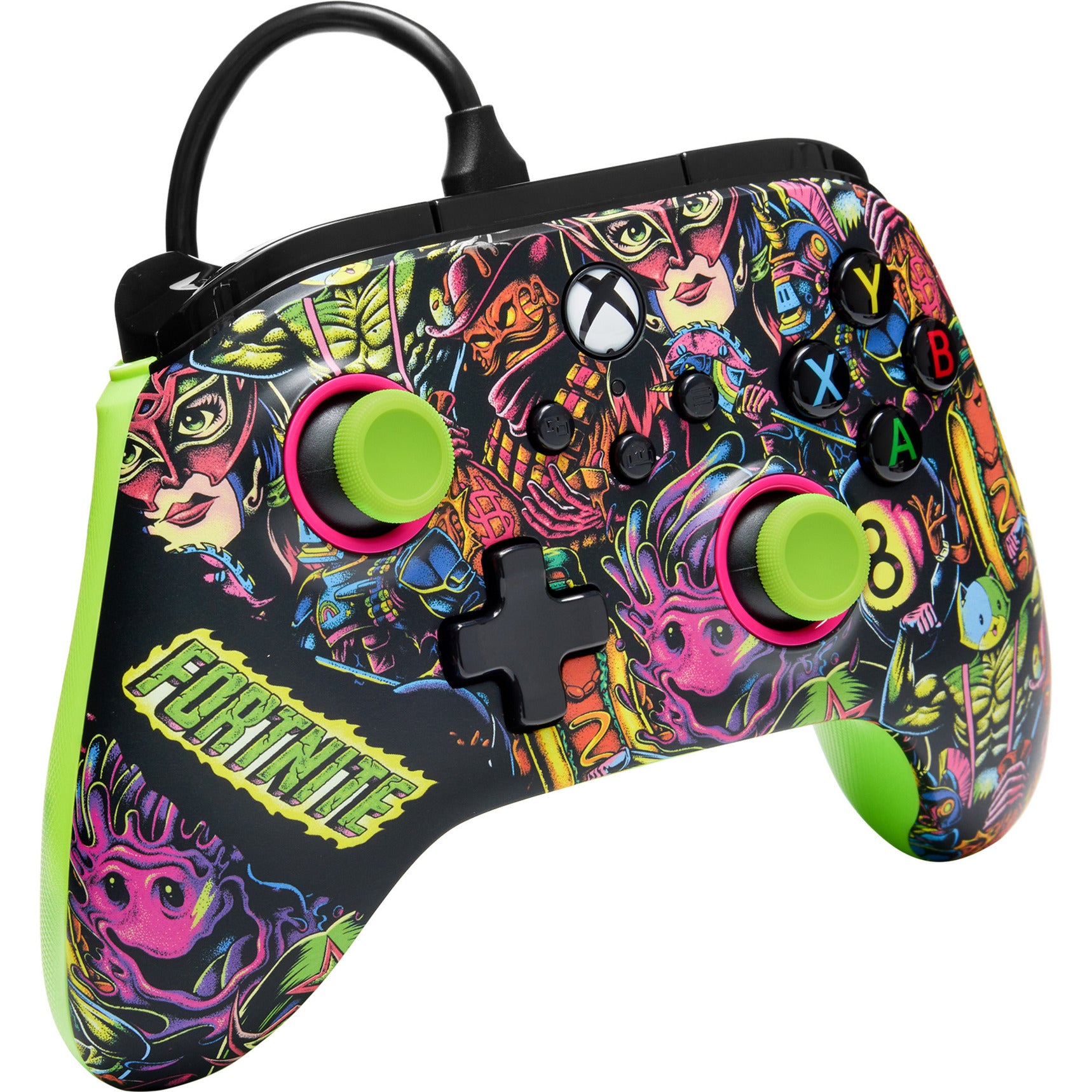 Powera advantage controller met kabel voor de xbox series x|s - fortnite: glow (neongroen, xbox series x|s, xbox one, pc)