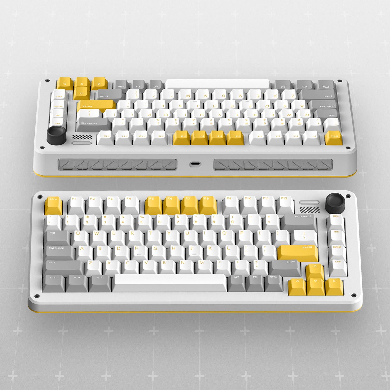 Ty iqunix zx75 gravi wave wireless mechanical keyboard, gaming toetsenbord (grijs geel, us lay-out, gateron red, rgb leds, 75%, hot-swappable, double-shot pbt, 2.4ghz | bluetooth 5.1 | usb-c)