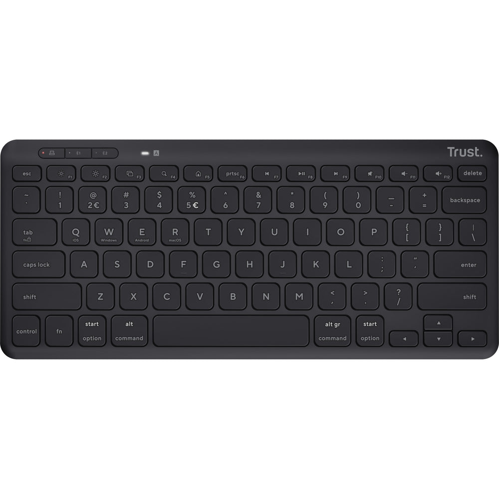Trust lyra compact draadloos toetsenbord (zwart, us lay-out (qwerty), scissor switches, 65%, 2,4 ghz usb, bluetooth)