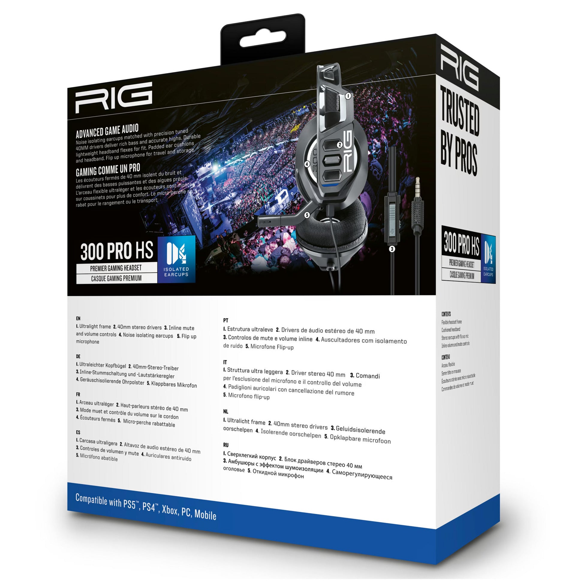 Nacon rig 300 pro hs over-ear gaming headset (zwart, playstation 4, playstation 5, xbox, nintendo switch, pc)