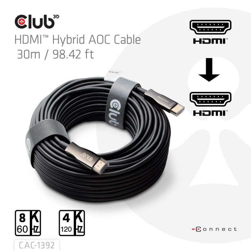 Club 3d hdmi hybride aoc kabel (zwart, 30 meter)